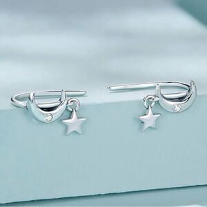 S925 Sterling Silver Zircon Star & Moon Earrings